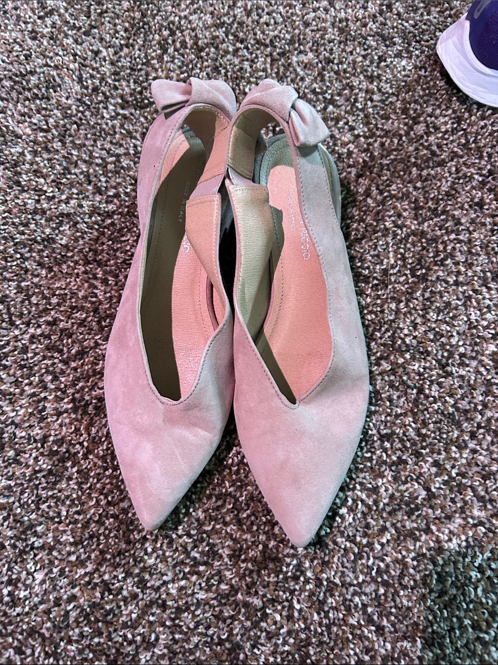 Pointed Toe tan Suede Slingback Heels with Bow Accent